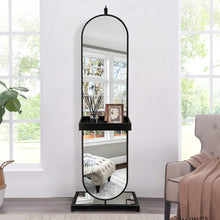 Load image into Gallery viewer, BLACK FRAME ROTATING FULL LENGTH FLOOR MIRROR W/COAT RACK #1264