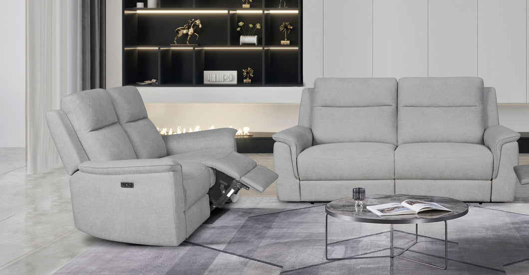 FABRIC LIGHT GRAY POWER SOFA LOVESEAT SET #1104
