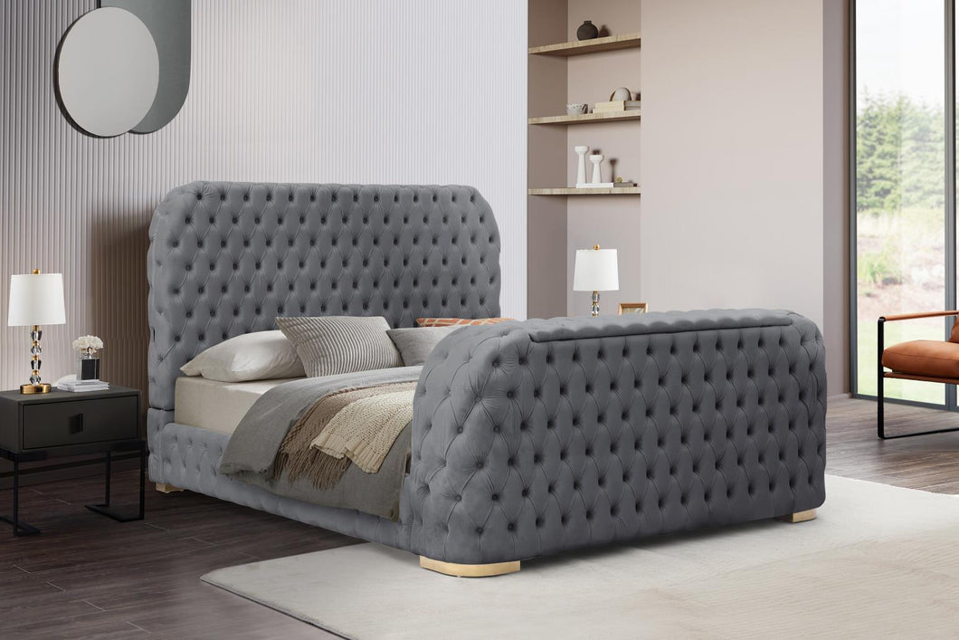 Luxurious Gray King Size Velvet TV Bed #1181