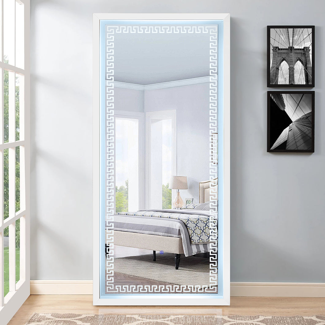 WHITE FRAME  FULL LENGTH MIRROR LED LIGHT AND BLUETOOTH SPEAKER #1223