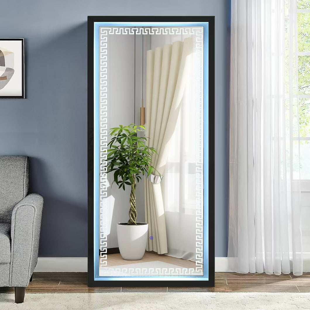 BLACK FRAME  FULL LENGTH MIRROR LED LIGHT AND BLUETOOTH SPEAKER #1224
