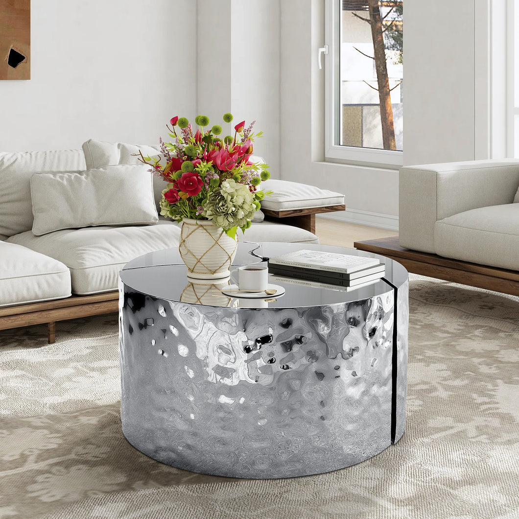 SILVER MODERN HAMMERED METAL COFFEE TABLE #1233