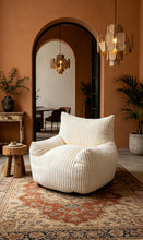 Load image into Gallery viewer, COZY WHITE CORDUROY LOUNGE ARMCHAIR WITH A PLUSH MODERN DESIGN #1300
