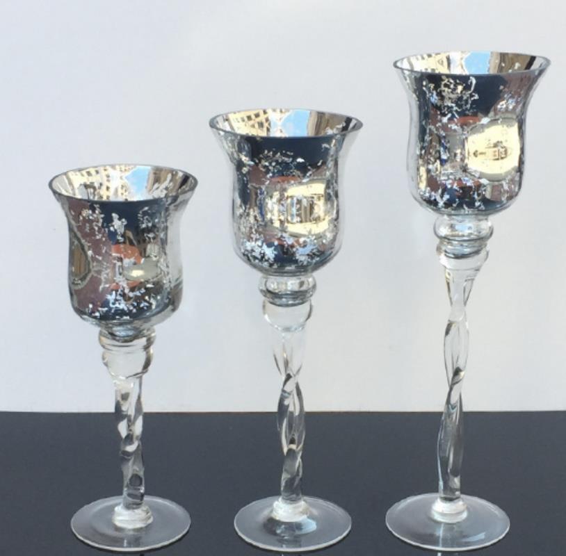 3PC CANDLE HOLDERS Silver #319