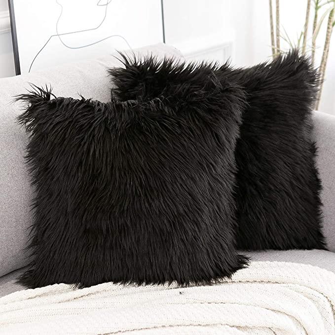 BLACK Faux Fur Pillow