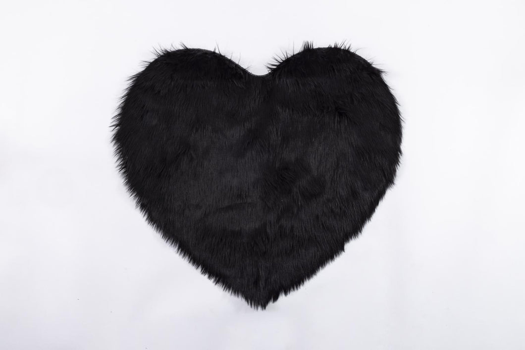 Heart-Shaped Decorative Item Covered In Black Faux Fur #596