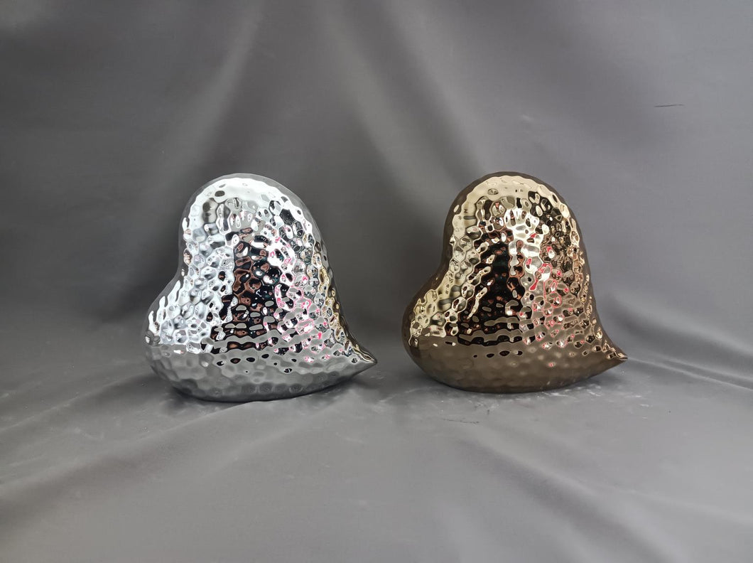 Heart Hammered Effect Sculpture Silver + Gold #747