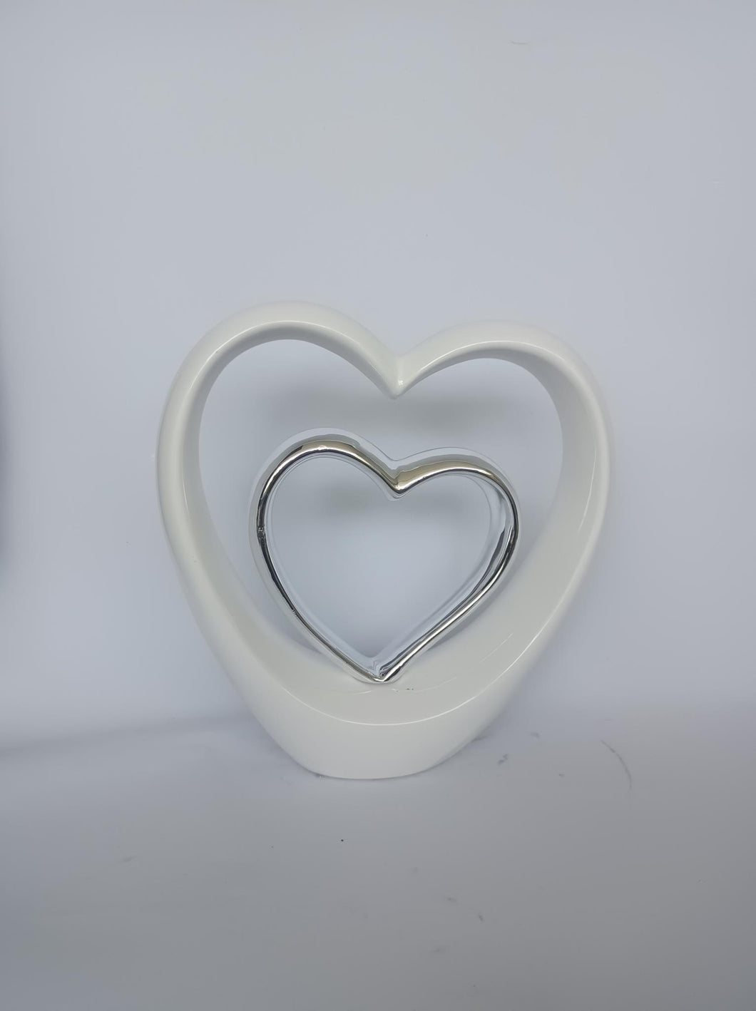 Heart Decor Ceramic Modern Heart Statue White + Silver #749