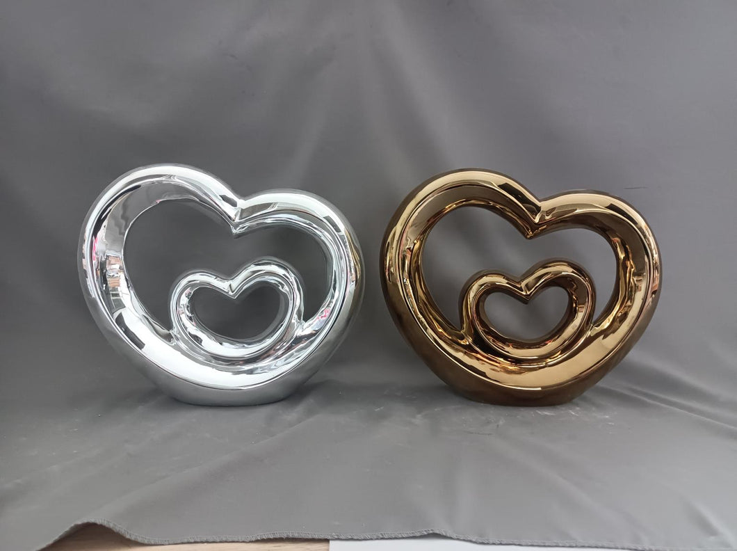 DOUBLE HEART SILVER + GOLD FREE STANDING TABLE DECOR #752