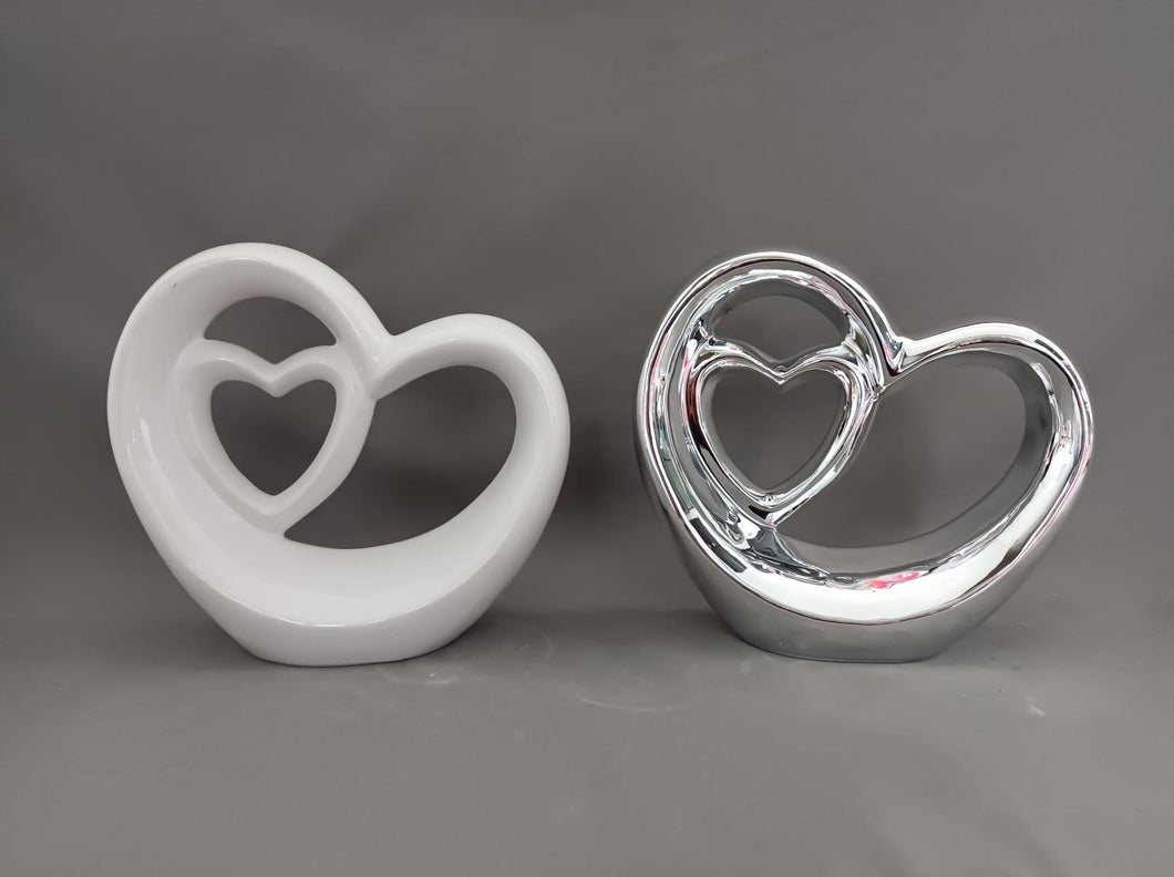 HEART-SHAPED TABLE DECOR WHITE + SILVER #754