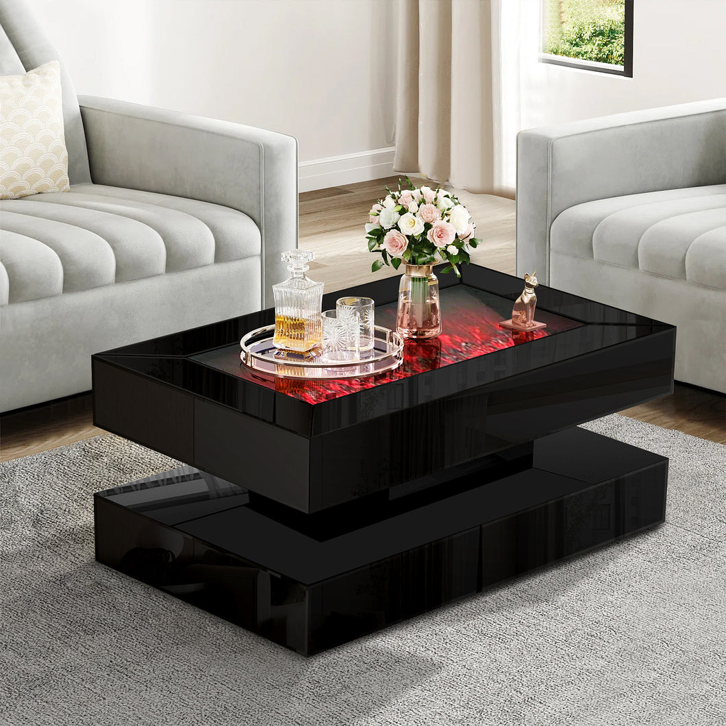 BLACK COFFEE TABLE W/FIREPLACE 7 COLOR LED & BLUETOOTH #779-1