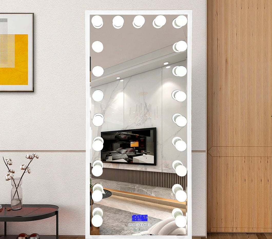 SILVER MIRROR HOLLYWOOD BULBS W/3-COLOR LED LIGHT, BLUETOOTH SPEAKER #804