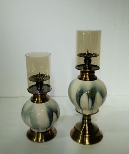 Glass Candle Holder With Metal & Ceramic Base 2PCS #877