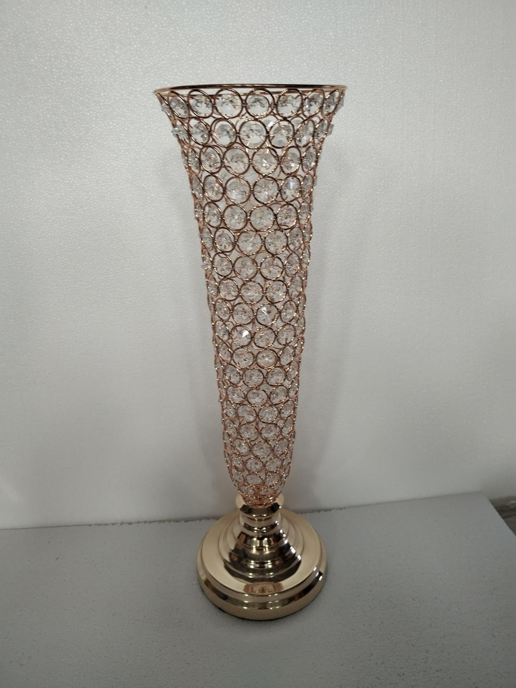 Gold Beaded Crystal Trumpet Vase #900