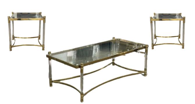 3PC SET GLASS COFFEE TABLE SILVER #911