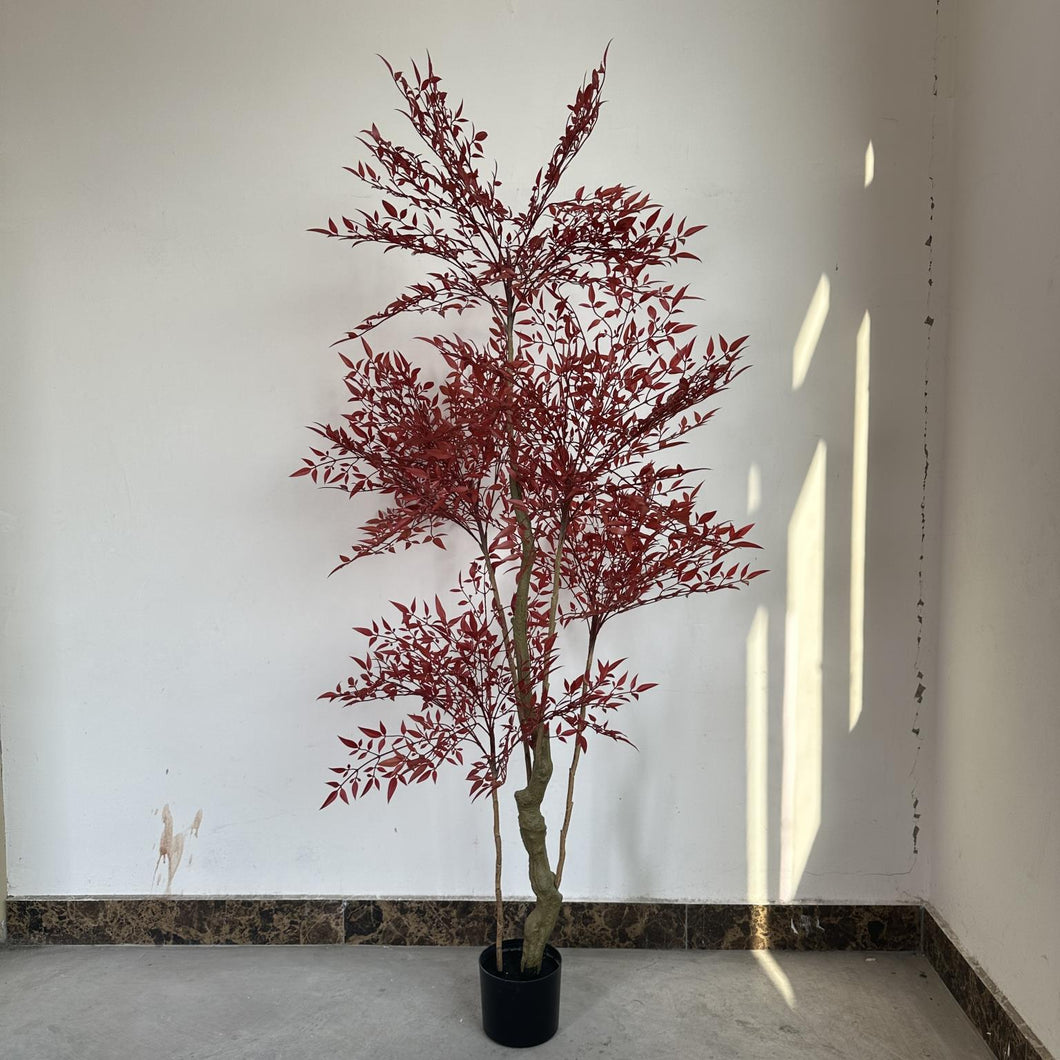 Potted Artificial Plants Tree with Red Leaves 2pc Set #932