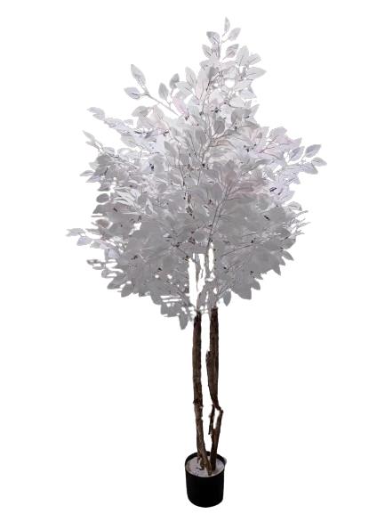 White Tree With Artificial Leaves Solid Wood Trunk 2pc Set #939