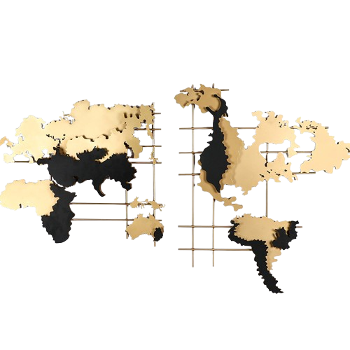 Gold and Black World Map Wall Art #956