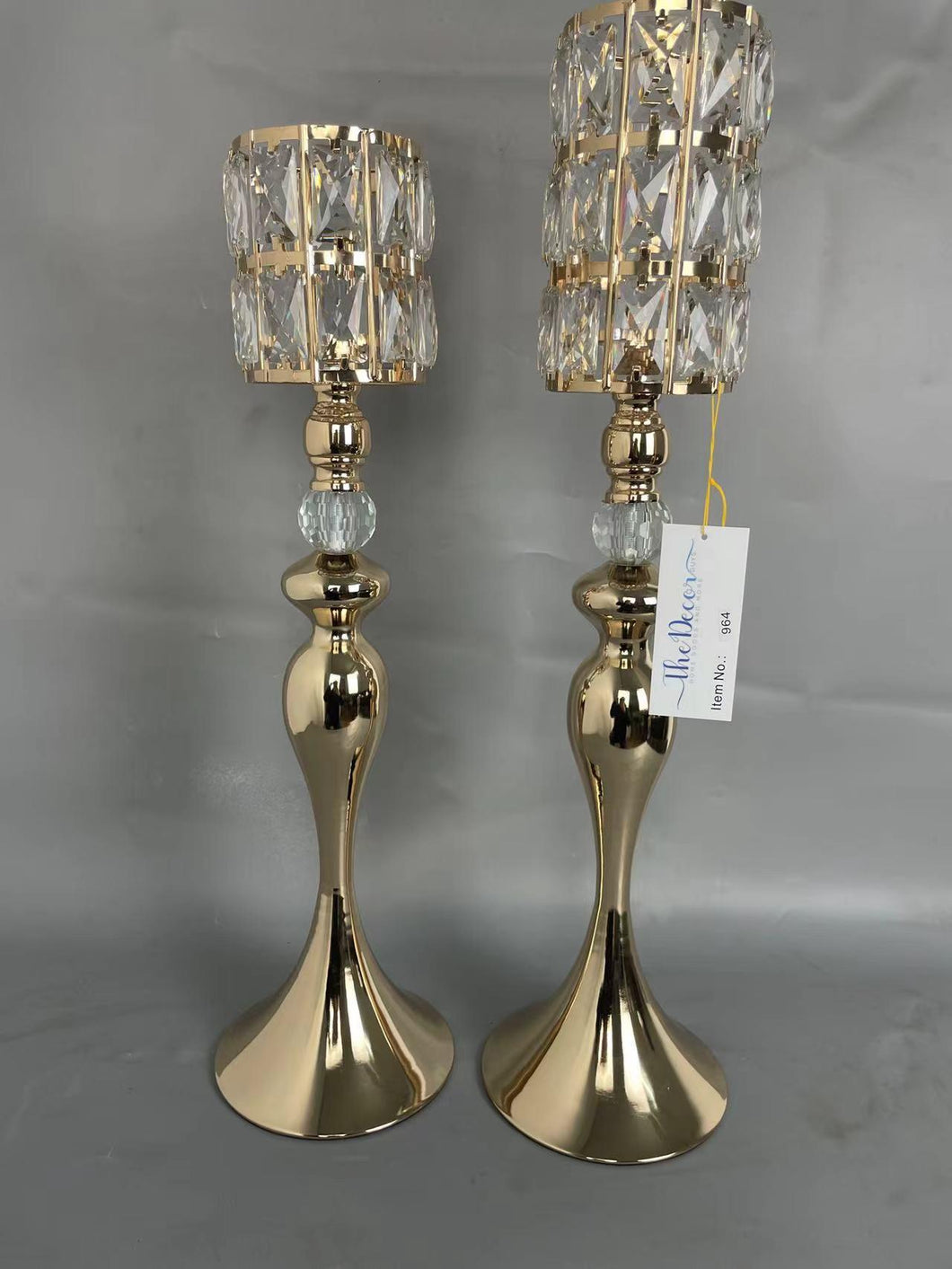 GOLD CRYSTAL CANDLE HOLDER 2PC #964