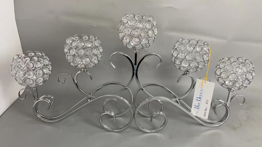 5-ARM SILVER CRYSTAL CANDLE HOLDER