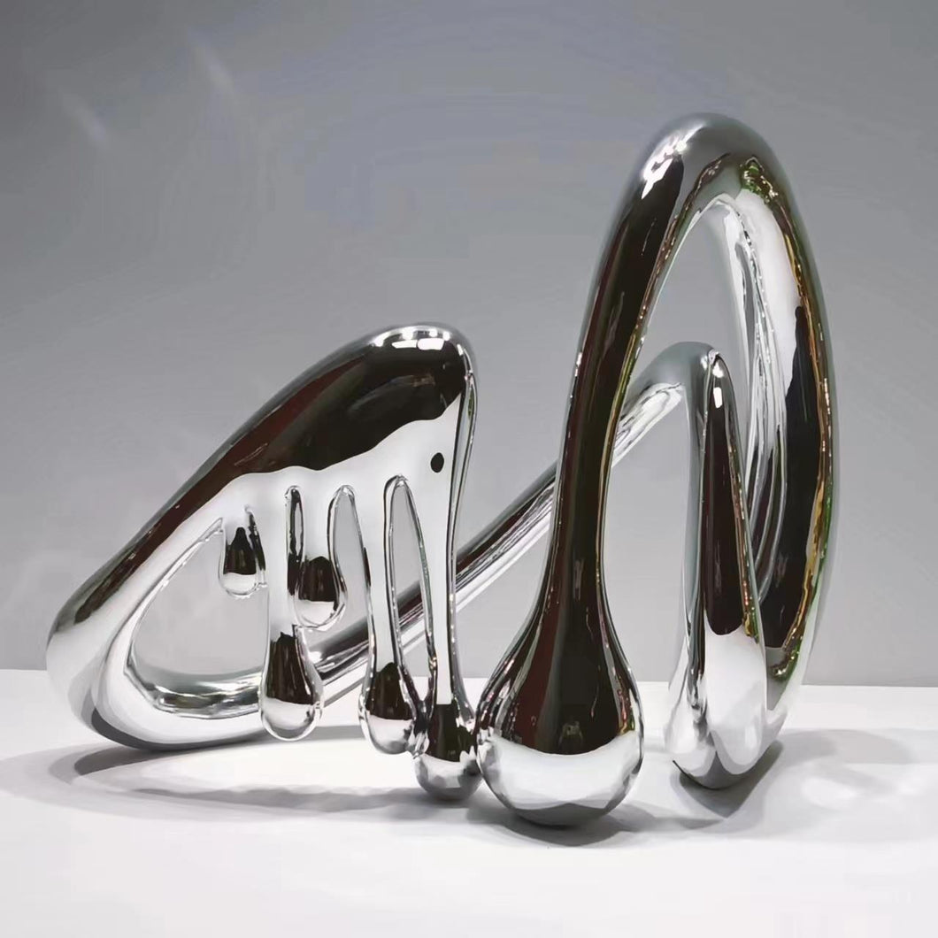 SILVER LIQUID ABSTRACT TABLE DECOR #983