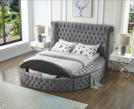 GRAY VELVET QUEEN BED W/BLUETOOTH SPEAKER & USB #Q125